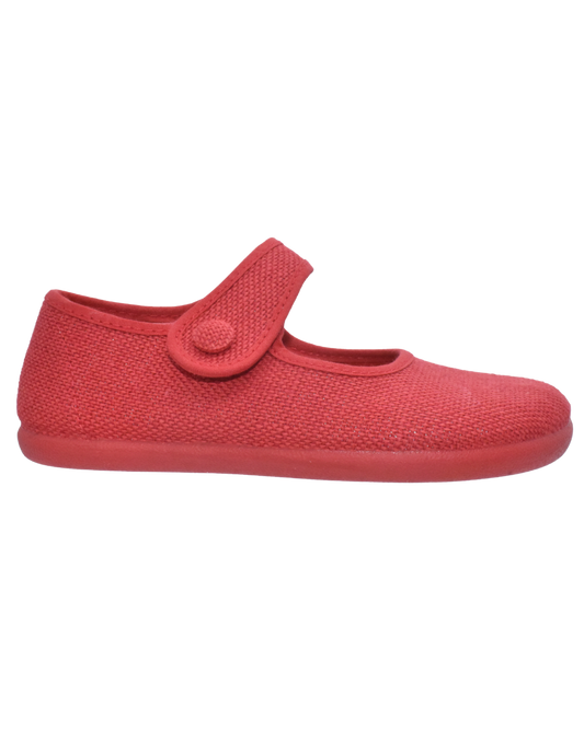 Merceditas Pekis Boton Lino Con Velcro Rojos para Niña