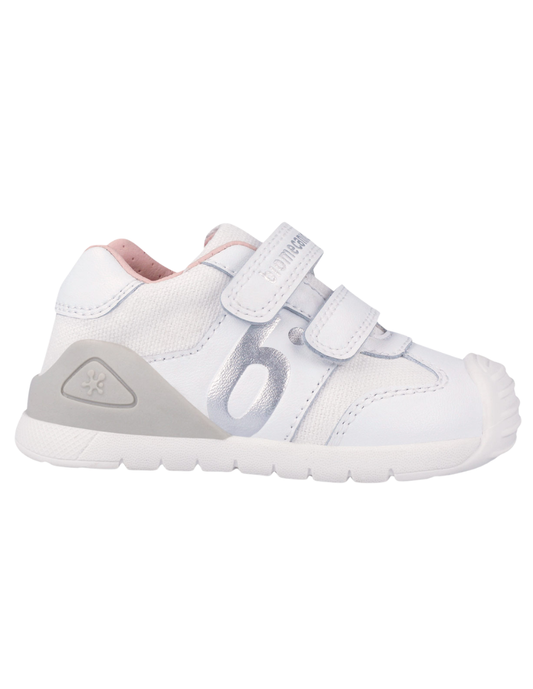 Zapato Biomecanics Blanco-Plata Velcro Doble B para Bebe