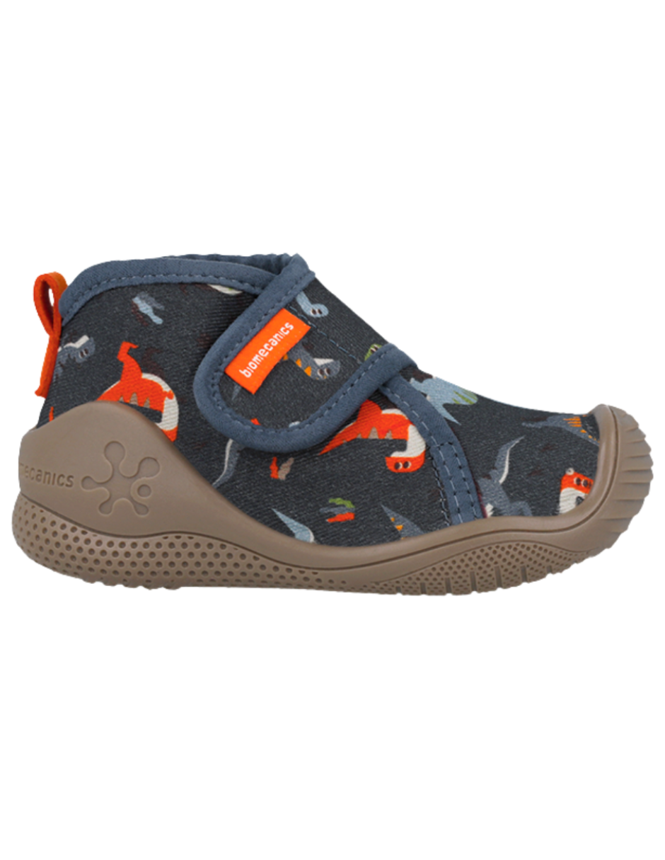 Pantufla Biomecanics Velcro Dinosaurios Gabardina Azules para Niño