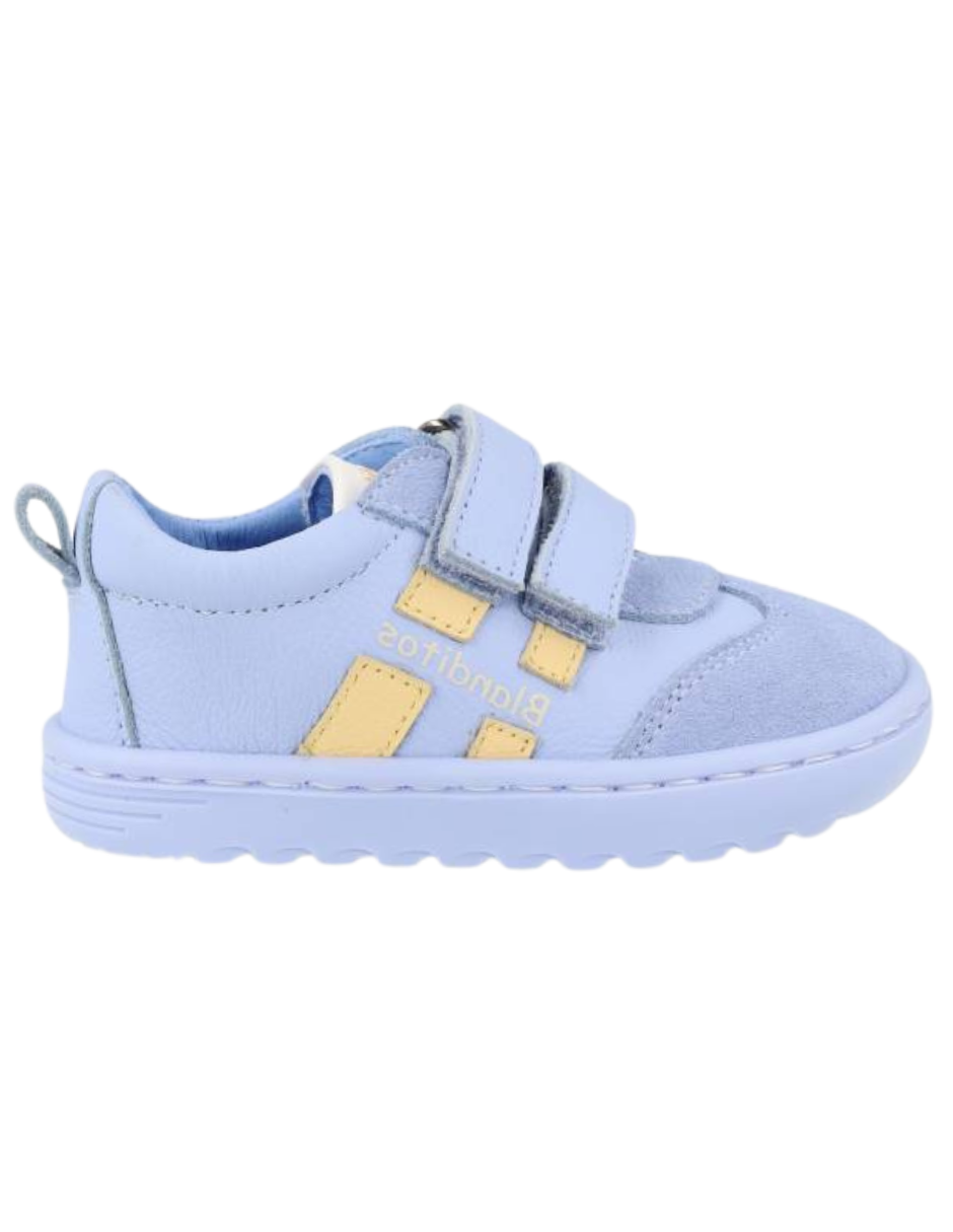 Zapato Blanditos Barefoot Dos Velcros Puntera Azules para Niño