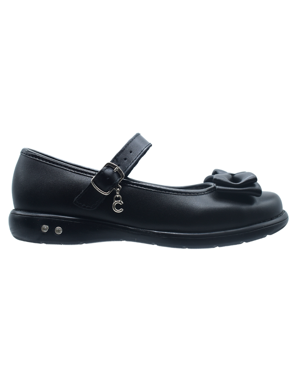 Zapato Escolar Chabelo Negro Con Hebilla y Moño para Niña