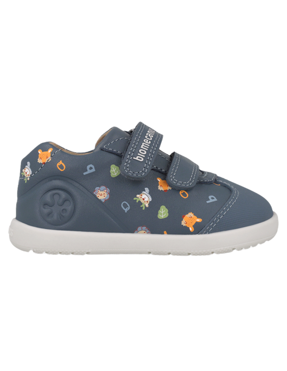 Zapato Biomecanics Wider Doble Estampado Con Velcro Azules para Niño