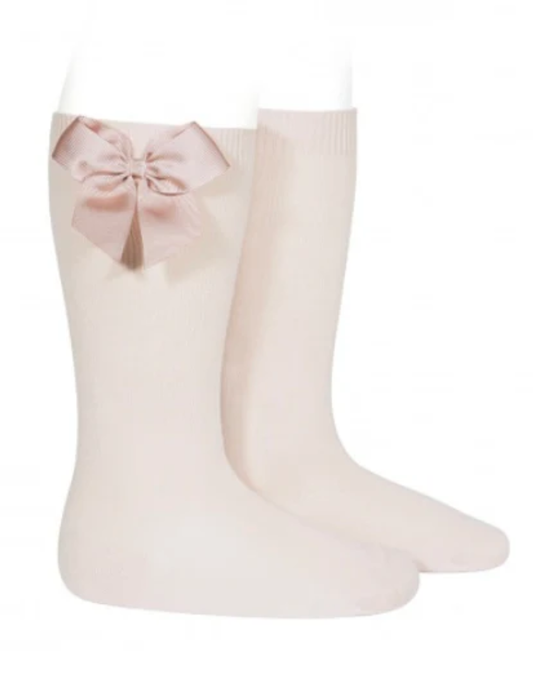 Calcetines Altos Nude con Lazo Grogén Lateral para Niña