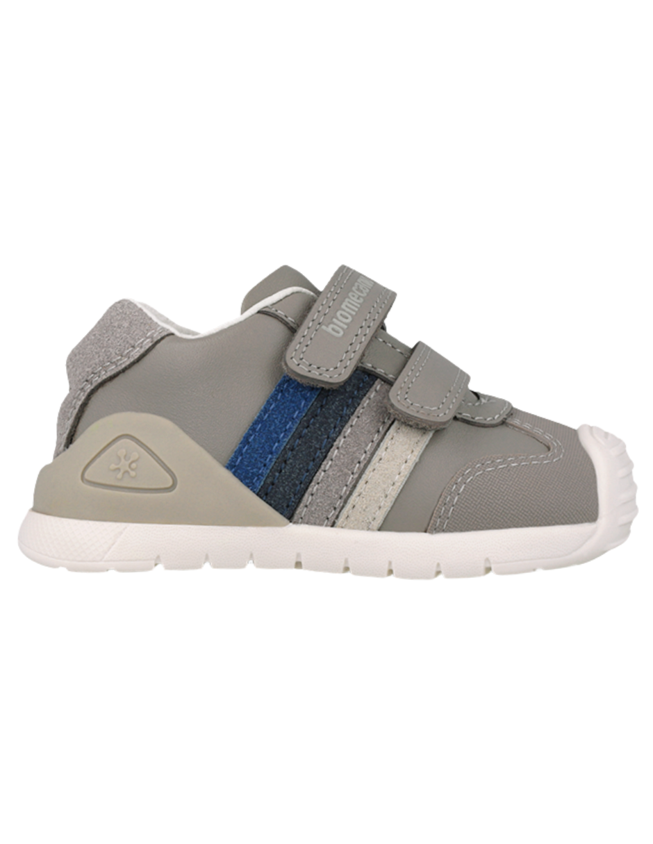 Zapato Biomecanics Botin Doble Franjas Con Velcro Grises para Niño