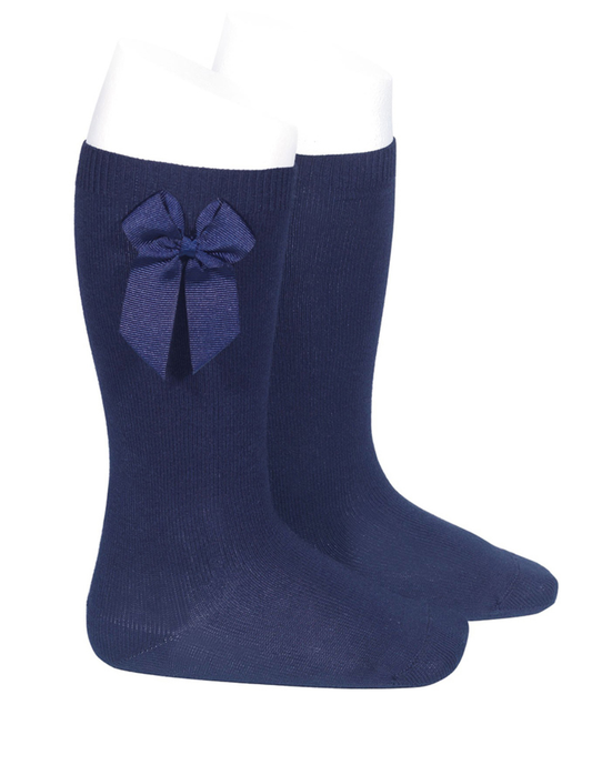 Calcetines Altos Azul Marino con Lazo Grogén Lateral para Niña