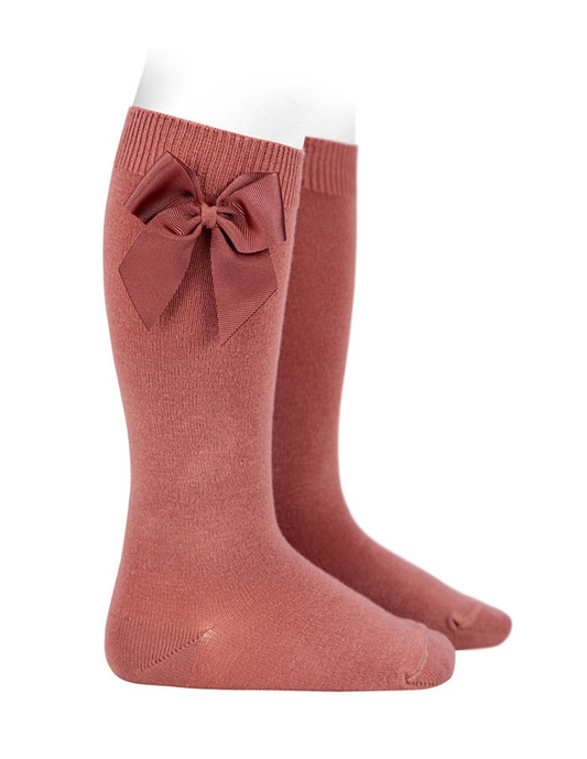 Calcetines Altos Terracota con Lazo Grogén Lateral para Niña