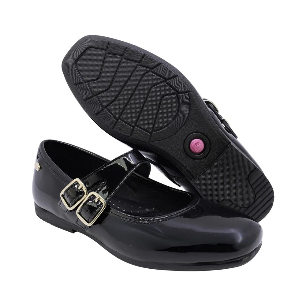 ZAPATO NEGRO PARA NIÑA CHAROL DOBLE HEBILLA