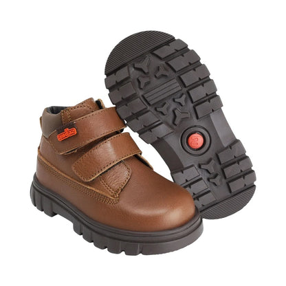BOTIN CAFE CLARO PARA NIÑO DOBLE VELCRO SUELA TRACK