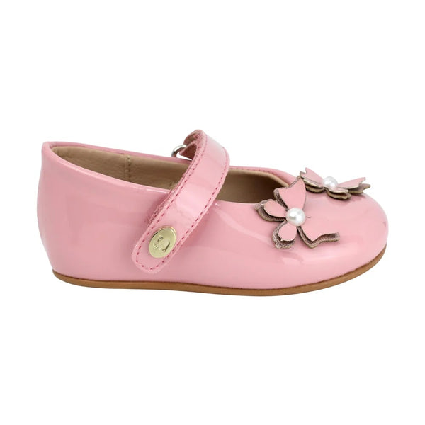 ZAPATO ROSA PARA BEBE SIN SUELA CHAROL FLORES