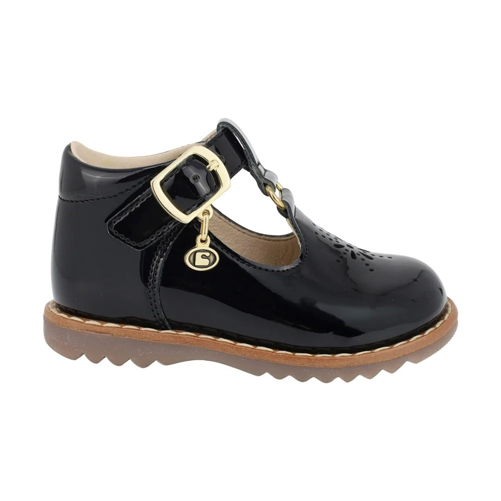 ZAPATO NEGRO PARA BOTA TOBILLO NIÑA CHAROL HEBILLA
