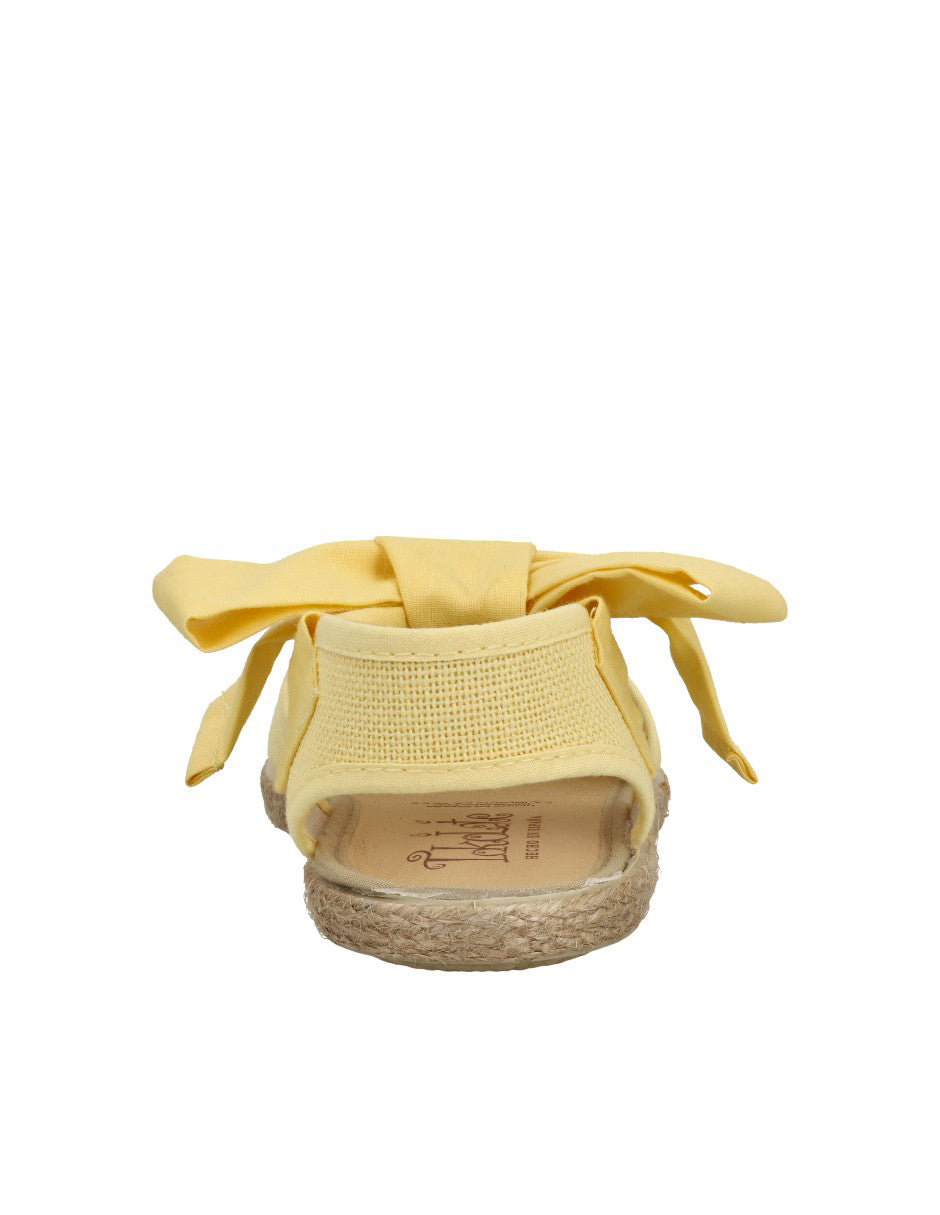 Alpargata Tokolate en Lino Amarillo con Cintas para Niña
