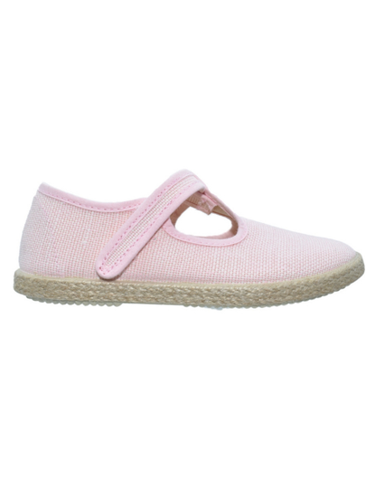 Zapatos Tokolate Tipo Pepito en Lino Rosa con Velcro para Niños (Unisex)