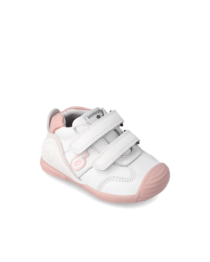 Tenis Biomecanics Blancos y Rosa con Dos Velcros para Bebé