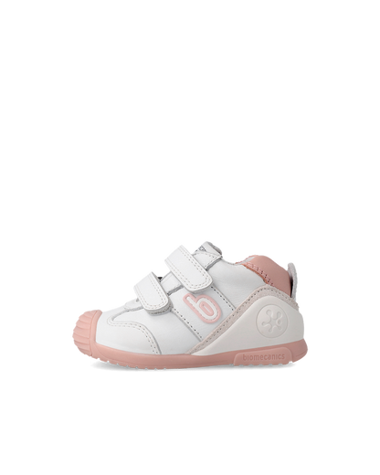 Tenis Biomecanics Blancos y Rosa con Dos Velcros para Bebé