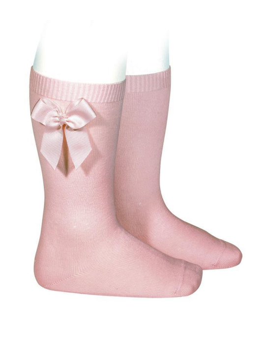 Calcetines Altos Rosas con Lazo Grogén Lateral para Niña