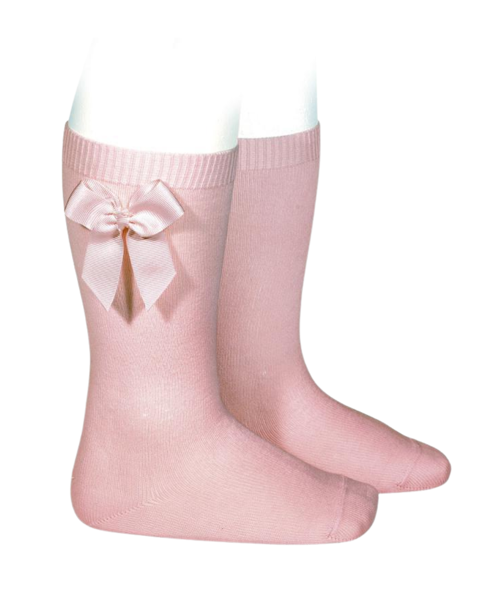 Calcetas Altas Rosas con Lazo Grogén Lateral para Niña