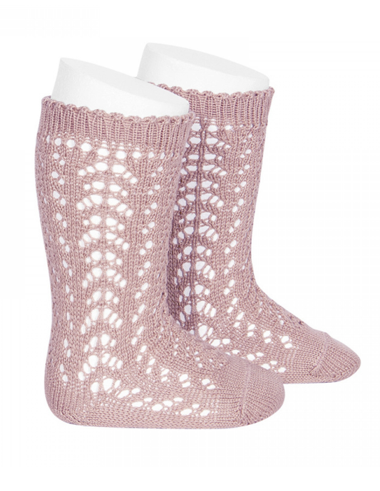 Calcetines Altos de Perlé Calado Rosas para Niña