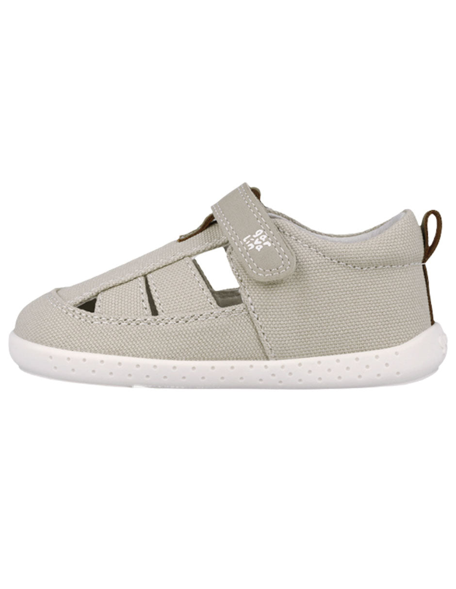Sandalia Barefoot Garvalin Lona Beige para Niño