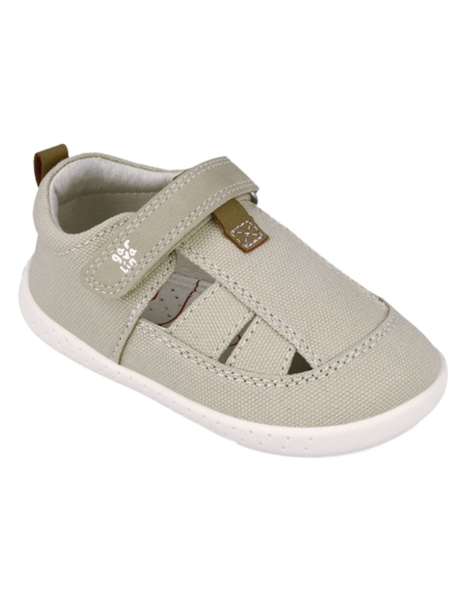 Sandalia Barefoot Garvalin Lona Beige para Niño