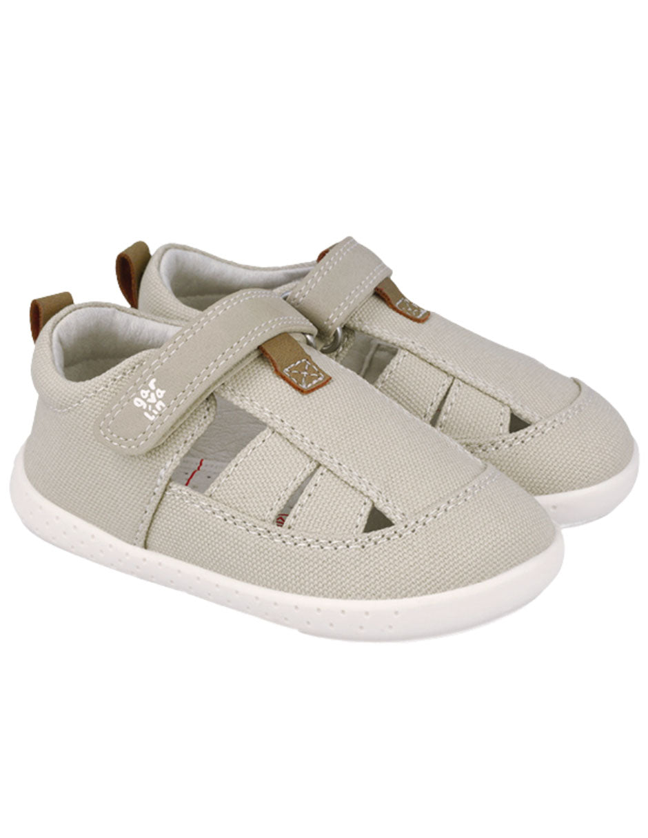 Sandalia Barefoot Garvalin Lona Beige para Niño
