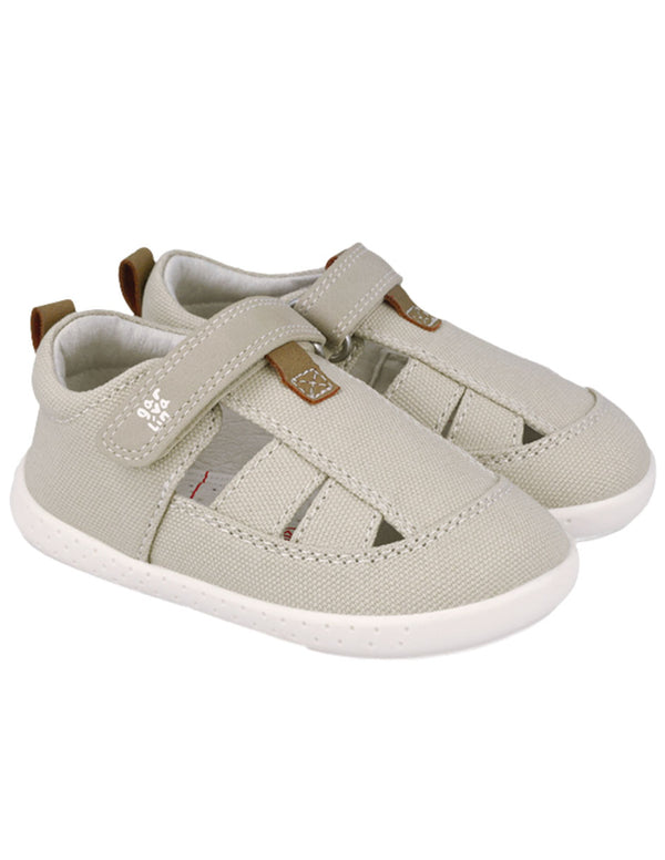Sandalia Barefoot Garvalin Lona Beige para Niño