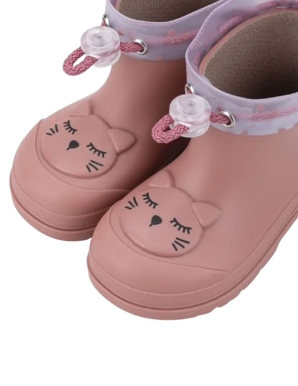 Bota De Lluvia Barefoot Igor Rosa Con Gato Para Niña