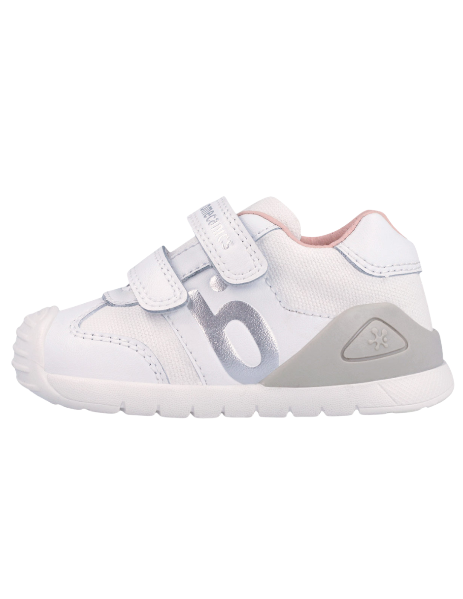 Zapato Biomecanics Blanco-Plata Velcro Doble B para Bebe