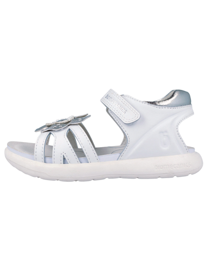 Sandalia Biomecanics Blanco con Velcro y Flor para Niña