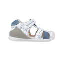 Sandalia Niño Con Velcro Blanco y Azul BIOMECANICS