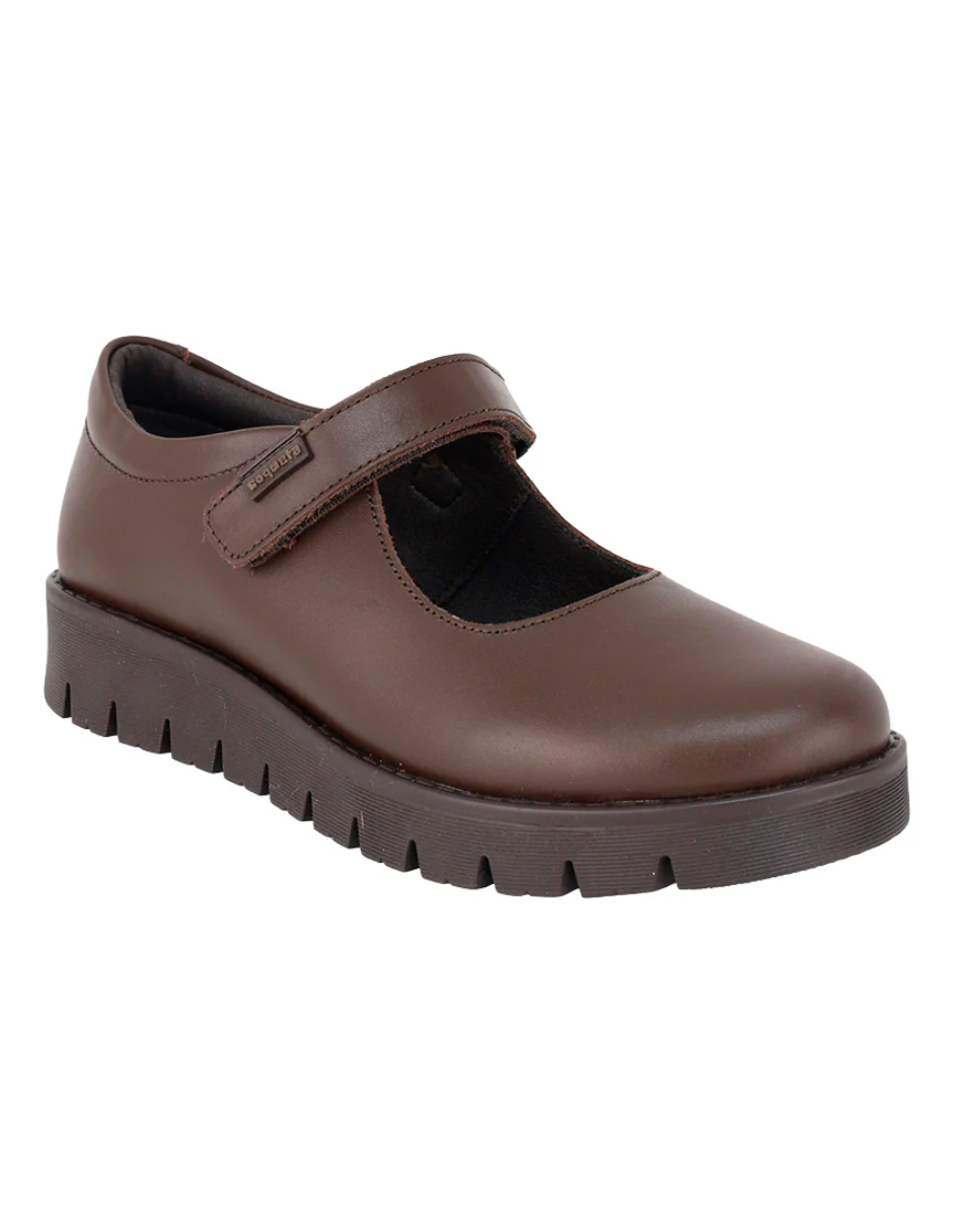 Zapato Coqueta Escolar Suela Rayada Con Velcro Cafés para Niña