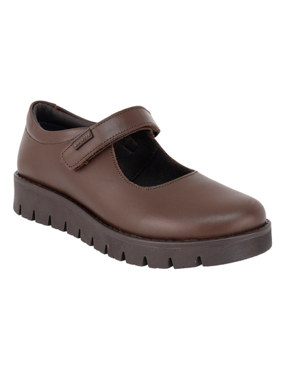Zapato Coqueta Escolar Suela Rayada Con Velcro Cafés para Niña