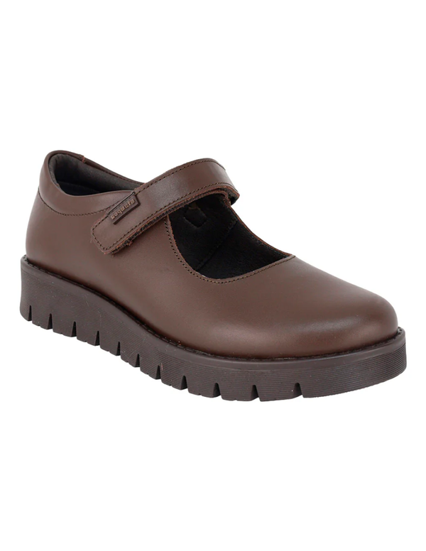 Zapato Coqueta Escolar Suela Rayada Con Velcro Cafés para Niña