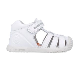Sandalia Unisex Piel Blanca con Velcro - Biomecanics