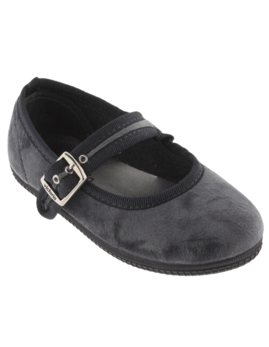 Balerina Victoria Gris Terciopelo con Hebilla para Niña