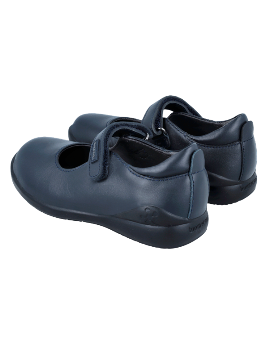 Zapato Biomecanics Escolar Piel Con Velcro Marino para Niña