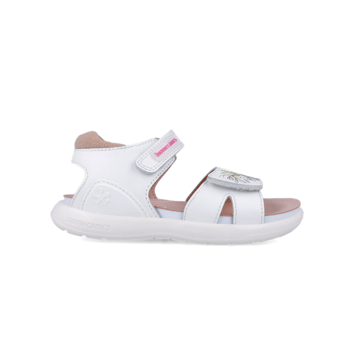 Sandalia Niña Piel Blanca con Doble Velcro - BIOMECANICS