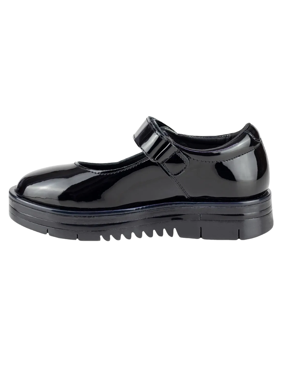 Zapato Coqueta Escolar Charol Con Velcro Negros para Niña
