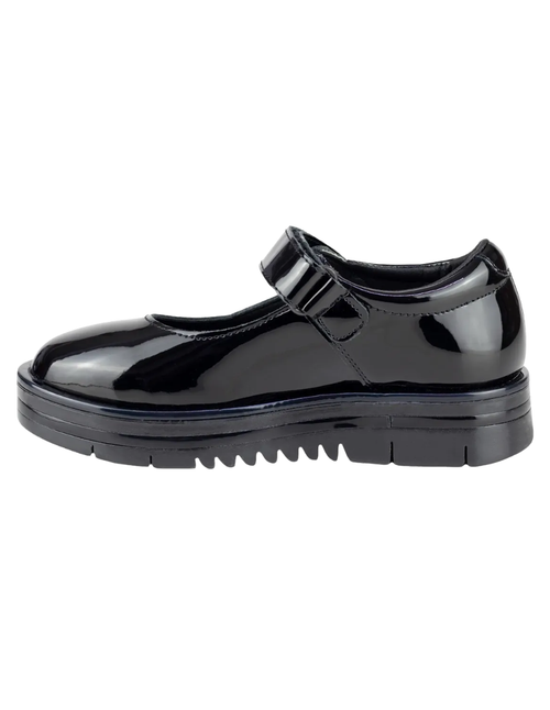 Zapato Escolar Coqueta Negros De Charol Con Velcro Para Niña