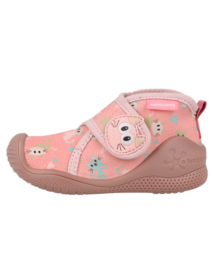 Pantufla Biomecanics Gato Gabardina Con Velcro Rosas para Niña