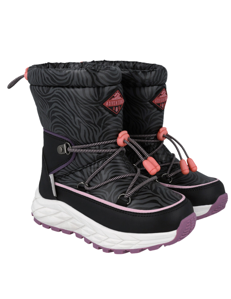 Bota Garvalin Negro Para Nieve Con Cintas Para Niña