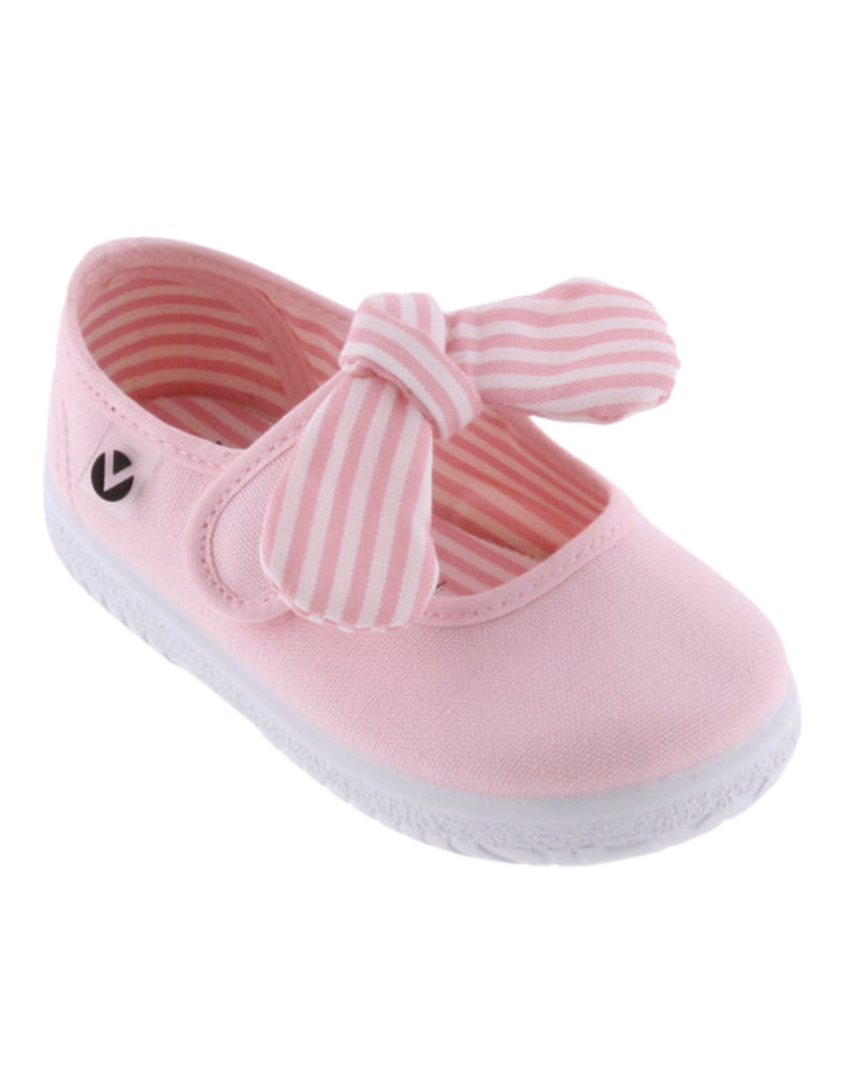 Zapato Victoria Rosa de Lona con Pañuelo Rayado para Niña