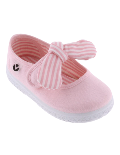 Zapato Victoria Rosa de Lona con Pañuelo Rayado para Niña