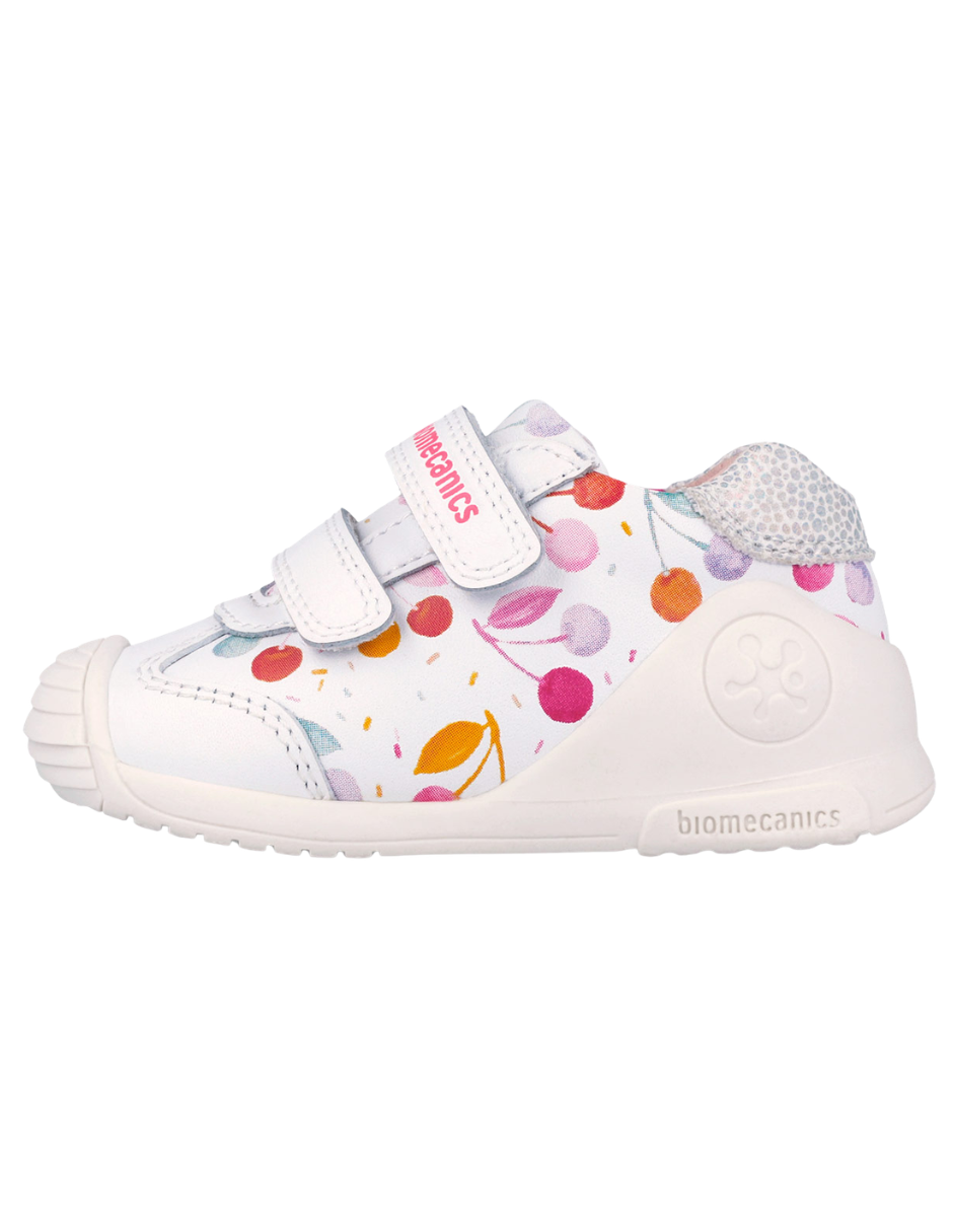 Zapato Biomecanics Blanco Velcro Doble Cerezas para Bebe