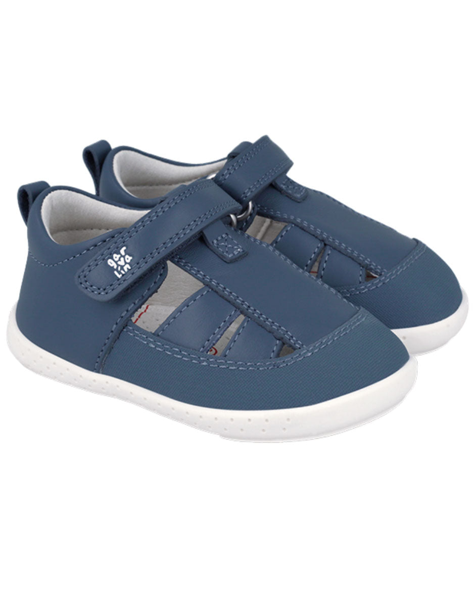 Sandalia Barefoot Garvalin Con Velcro Petrol para Niño