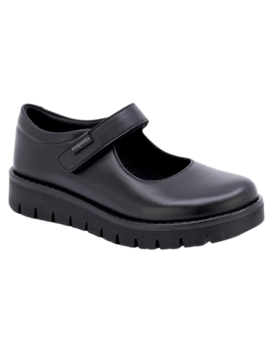Zapato Coqueta Escolar Suela Rayada Con Velcro Negros para Niña