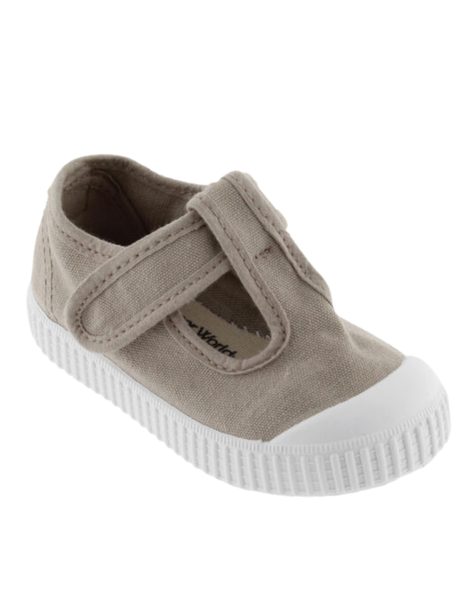 Zapato Victoria Lona Tintada Con Velcro Beige para Niño