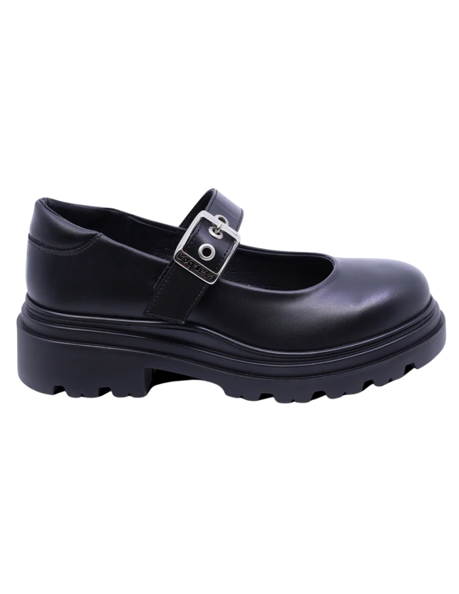 Zapato Coqueta Escolar Hebilla Suela Track Negros para Niña