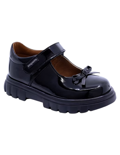 Zapato Coqueta Escolar Charol Moño Con Velcro Negros para Niña