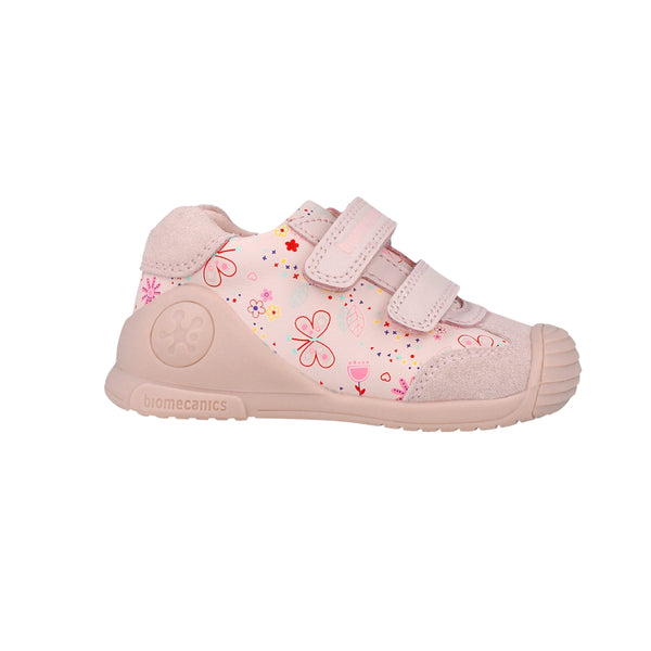Zapato Niña Piel Rosa con Doble Velcro - BIOMECANICS