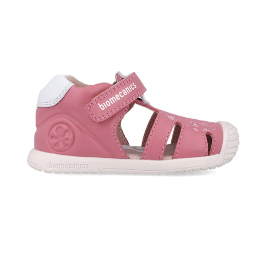 Sandalia Niña Piel Rosa con Velcro y Estampado - BIOMECANICS